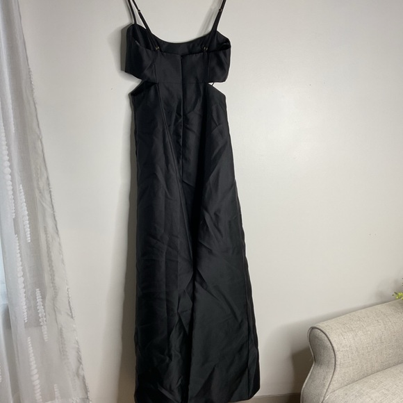 ALFRED SUNG Open Neckline Cutout Satin Twill A-line Black Gown with Pockets NWT - Picture 3 of 13